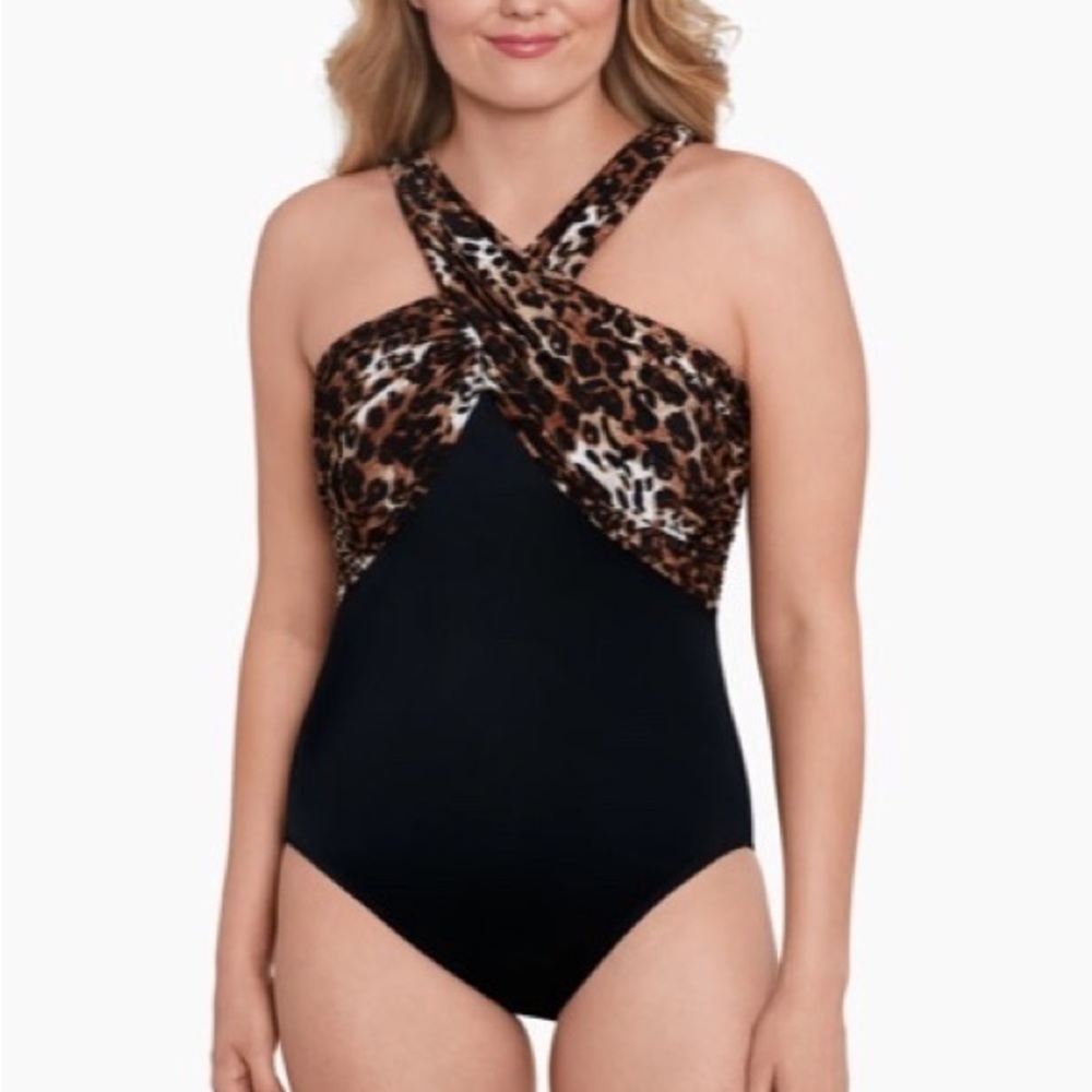 NWT Long torso swimsuit animal print L231856 Catcall leopard black